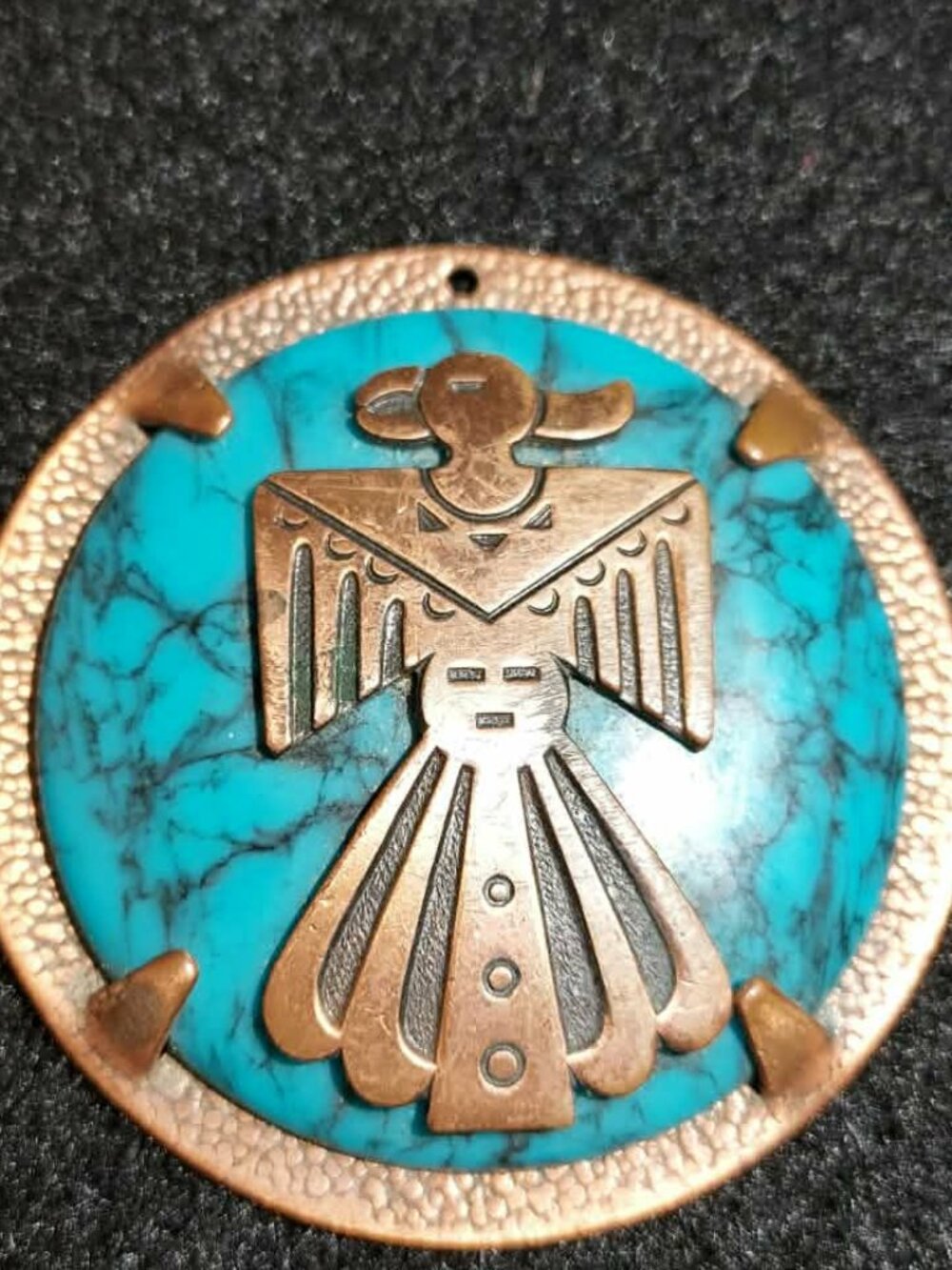 Vintage solid copper Thunderbird pendant